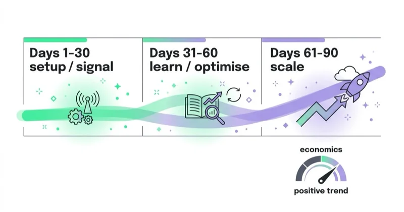 Diagram: the first 90 days in three phases.