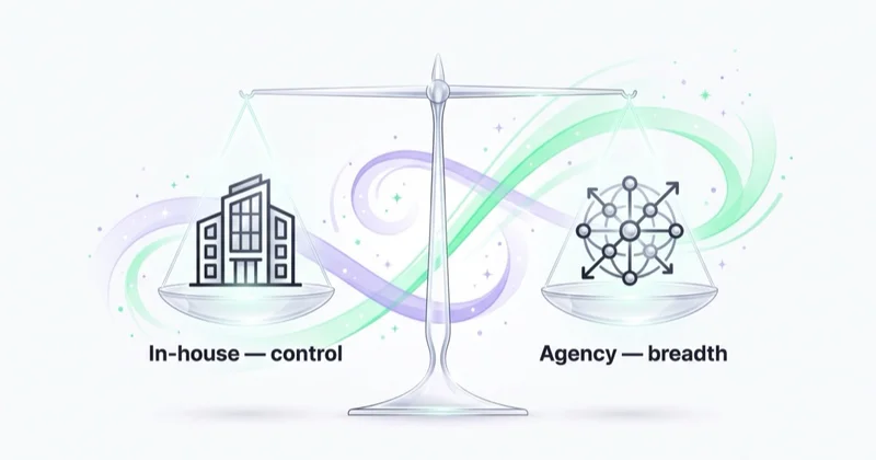 Build vs buy: in-house gives control, an agency gives breadth and resilience.